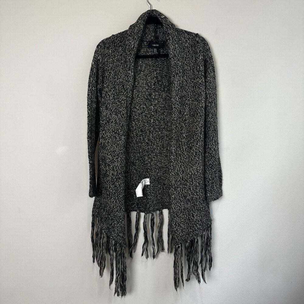 Forever 21 Marled Fringe Cardigan Sz M Boho Cozy Festival Cottagecore Western